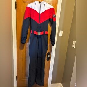 GSOU Snow Women's Navy & Red All-in-One Belted Waterproof One-Piece Ski Suit XL